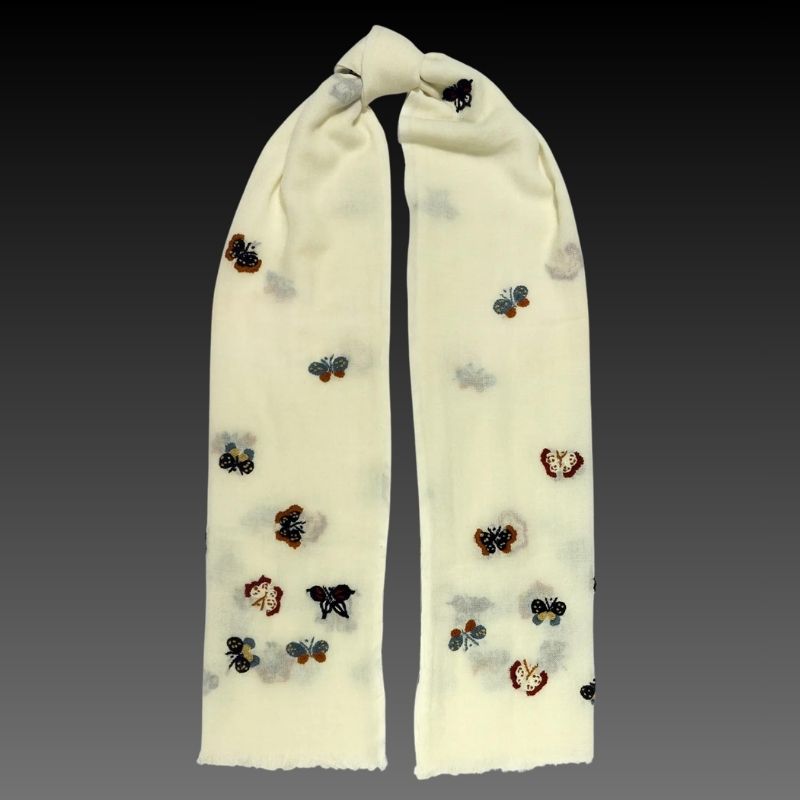 White Butterfly Wool Scarf