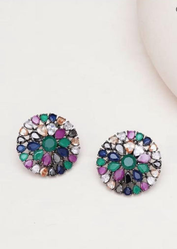 Multi-colour push back alloy earrings