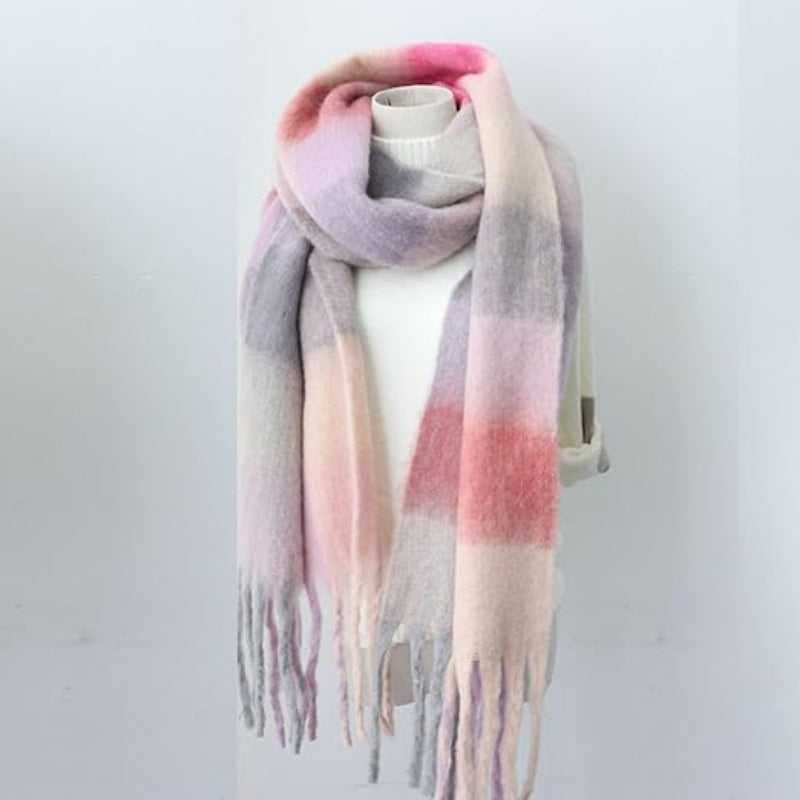 Wool Scarf - Pink, White and Lilac Pattern