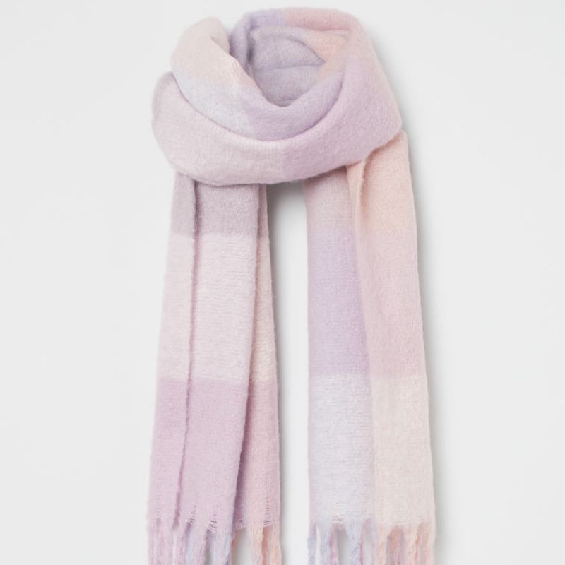 Wool Scarf - Pink, White and Lilac Pattern